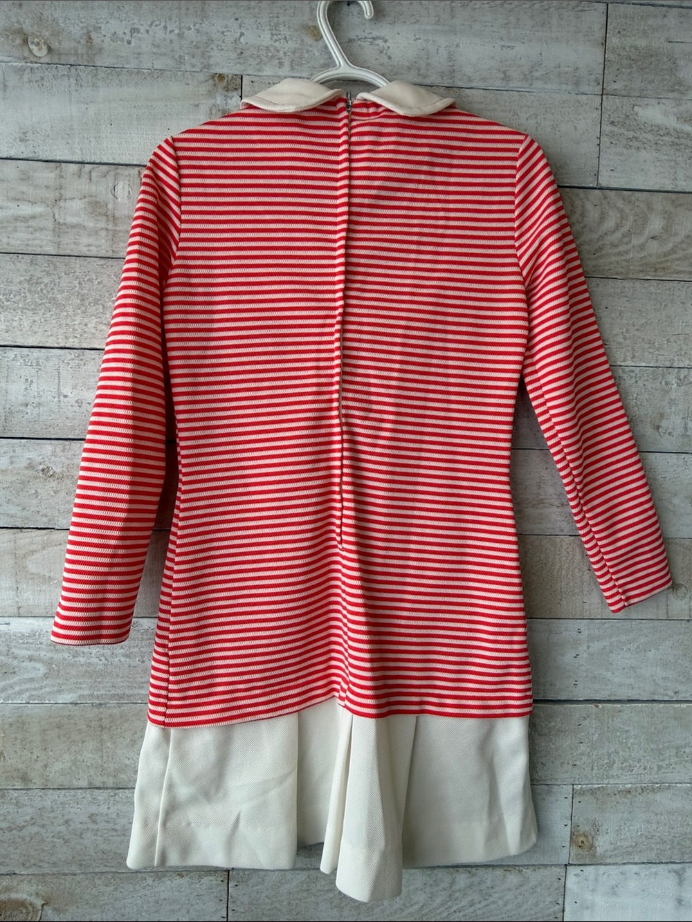 1960s Mod Tangerine & White Stripe Twiggy Style Mini Dress With Peter Pan Collar - Picture 3 of 7